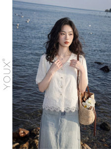 YOUXIANG | Áo Sơ Mi Cổ V Tay Ngắn Voan Pháp
