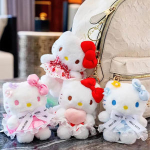 Sanrio Hello Kitty Keychain Bag Pendant Kuromi Cinnamoroll Kids Plush Toys Cute Girl Keyring Backpack Strap Birthday Gifts Doll