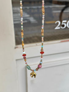 Colorful Elephant Pendant Beaded Necklace New Chinese Style  Creative Versatile Clavicle Chain Womens Accessory