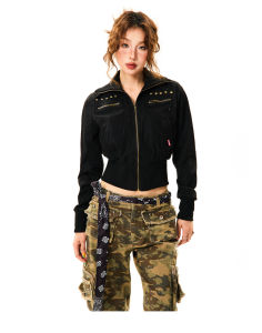youngstage | Áo Khoác Nữ Vintage Phong Cách Ngắn Dập Vai Camouflage