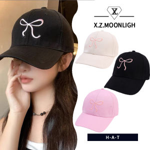 X.z. MOONLIGH Ins ปักโบว์สปริงหมวกเบสบอลและฤดูร้อนลำลอง Y2k แฟชั่น All-Match หมวกแก๊ปโผล่ป้องกันแสงแดด
