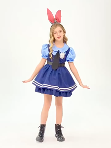 Zootopia Judy Cartoon Cosplay Character Costume for Kids Girl HalloweenCute BlueDress AdultOutfitSet