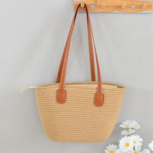 Trendy Large Capacity Woven Tote Bag Beach Vacation Handbag Womens Single Shoulder Straw Bag Spring Daily Use Casual Bag