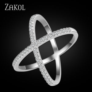 ZAKOL Nhẫn Pha Lê Thời Trang Nữ Hình Chữ X Micro Paved Zirconia Màu Trắng Hợp Thời Trang Trang Sức Dự Tiệc Quà Tặng Với Chiều Rộng Bề Mặt 5.5 Mm