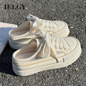 IELGY รองเท้าแตะกึ่งสลิปออนสำหรับผู้หญิงรองเท้าผ้าใบอเนกประสงค์ตาข่ายระบายอากาศได้ดีใส่ในฤดูร้อน