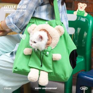 Lightweight Canvas Cat Bag with Head Exposure Single Shoulder Handheld Dog Pet Leash Bag 3D Breathable Pet Backpack