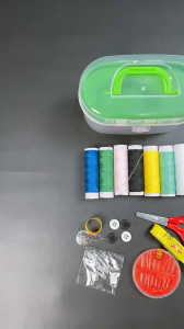 Set Alat Jahit Plus Box Kotak - Sewing Kit Box Benang Jarum Gunting Kancing Peniti Meteran Cincin Pelindung Tangan / Peralatan Jahit Lengkap Gunting Benang