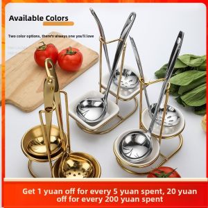 High-End Heart-Shaped Long-Handled Stainless Steel Soup Spoon Strainer Set Restaurant Public Spoon Fork Holder Gold Color