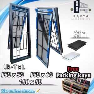 jendela aluminium ornamen lengkap teralis 150x50 bisa custom ukuran lengkap asesoris free packing kayu