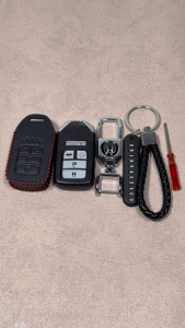 Honda Accord BRV HRV CRV Jazz Civic City Key Cover Leather Smart Key Remote Case Cover with Hand Knitted Rope