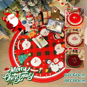 Quivlox Christmas Floor Mat Living Room Round Carpet Christmas Tree Base Mat Christmas Decoration Rug Bedroom Non-slip Bedside Blanket