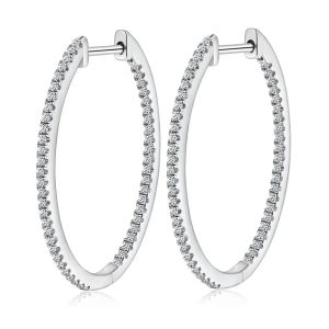 Pretty Beauty Inside Out Moissanite 32mm Oval Hoop Earrings for Women S925 Sterling Silver Hypoallergenic Jewelry Birthday Gift