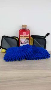 2 găng tay xúc tu 2 khăn 30x30 vàng xám 1 BZ bọt tuyết 1L có chạm