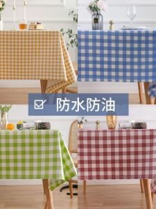 Waterproof and Oilproof and Heatproof No-Clean Tablecloth Gingham Cotton Linen Fabric Tablecloth Grid Red Tablecloth PVC Rectangular