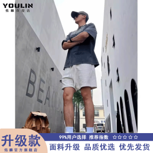 Black American Style Basketball Shorts Mens Summer Outdoor Wear Fleece Heavyweight Casual above Knee Length Fourths