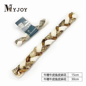 Myjoy Pet Training Dog Snacks Original Cut Beef Whips Fish Skin Cowhide Knots Dental Chew Resistant Tasty Treats for Canines