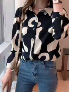 Casual Womens Work Shirt New Fashion Korean Style Chiffon Black Long Sleeve OL Blouse Tops
