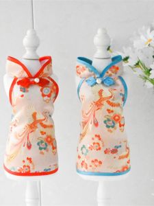 New Chinese Style Pet Cheongsam Princess Skirt Tang Suit Spring Autumn Dog Cat Dress Bichon Yorkie Toy Cat Clothes