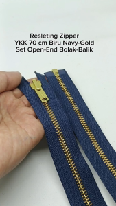 Resleting Zipper Jaket YKK Type gigi Besi 70 cm Atau 28 inch Biru Navy - Gold Open End buka Lepas Bolak Balik Harga Per Biji