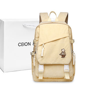 กระเป๋าเป้สะพายหลังผ้ากำมะหยี่ความจุขนาดใหญ่สำหรับทั้งชายและหญิง กระเป๋าสะพายข้างลายหมีปักลายสำหรับนักเรียน กระเป๋าสะพายข้างแบบสะพายข้าง