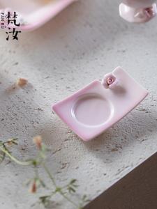 Creative Ceramic Handmade Flower Tea Cup Mat High Aesthetic Square Gongfu Tea Set Tea Tray Home Use Pink Girl Heart Brand Fan Yu