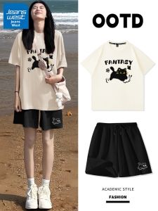 Jeanswest | Bộ Đồ Thể Thao Nữ Mùa Hè Mới Dáng Hàn Tay Ngắn Quần Ngắn