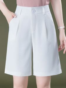 Ice Silk High Waist Loose Wide Leg Casual Straight Tube White mid Pants Womens Five-Quarter Shorts Summer Thin New Arrival