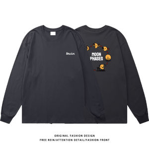 New 2025 Heavyweight Pure Cotton Long Sleeve T-Shirt for Men Youth Trendy Brand Spring Autumn round Neck American Style Base Top