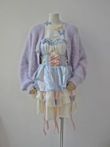 Áo Len Cardigan Ngắn Dễ Thương Lolita Áo Len Cardigan Cổ Chữ V Tay Dài Dáng Rộng Mềm Mại Cho Nữ Mùa Thu 2025