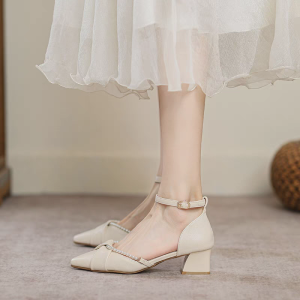Brand New Summer 2025 Elegant Leather Sandals with Buckle High Heels Commuter Friendly Versatile Low Cut Fashionable Shoes