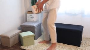 Multifunctional Household Cotton linen Foldable Storage Stool Adult Sofa Stool Household Ottoman Padded Box Organizer