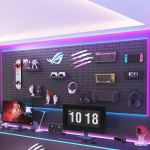 เพ็กบอร์ด บอร์ดรูพลาสติก DIY Pegboard กระดานแขวนผนังสำหรับจัดเก็บของพร้อมชุดติดตั้ง ตัวจัดโต๊ะเล่นเกม ไม่มีกระดานตก แต่งหน้าขาว