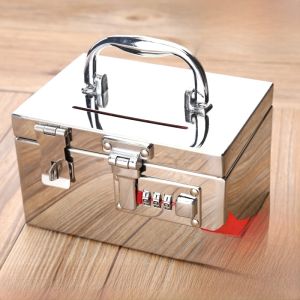 Stainless Steel Children Saving Pot Password Suitcase with Lock Can Save Coin Banknotes Money Box Drop-Resistant Creative Trending