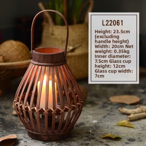 Decorative Black Bamboo Glass Lantern Candle Holder