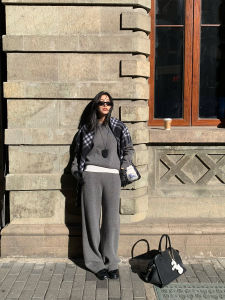 Leftside Womens Wool Blend Knitted Set round Neck Sweater Wide Leg Pants Autumn Winter Fashion Ensemble Long Sleeve Long Pants