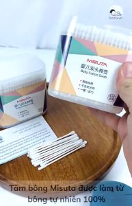 Tăm bông Misuta sơ sinh chất liệu bông tự nhiên hộp 400 - 200 que