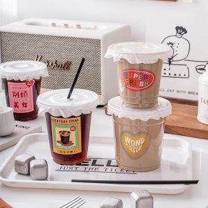 Internet Celebrity Coffee Cup Disposable with Lid Pet Drinks Cold Drinks Packaging Plastic Fat Milk Tea Cup