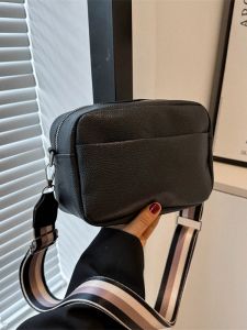 Korean Style Womens Bag 2025 New Fashion Wide Shoulder Strap Small Square Bag Simple Quality Single Shoulder Slanting Bag