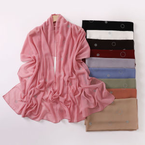 Jifang ผ้าคลุมไหล่ยาวผ้าชีฟองบับเบิ้ลขนาดใหญ่แบบมาใหม่ล่าสุดธรรมดาเจาะวงกลมพลอยเทียมฮิญาบมุสลิมผ้า WC48