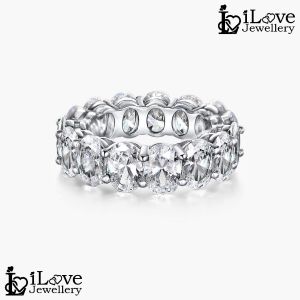 iLove Jewellery 925 Sterling Silver 18K White Gold Plated Oval Cut Row Full Diamond Cubic Zirconia Ring Luxury Jewelry Diamond Gift for Women Fashion ILR004