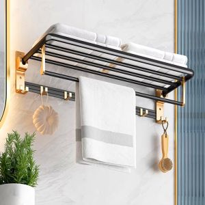 Bathroom Rack Shelf Aluminum Toilet Rack Black Gold Towel Rack Drill-free Wall Mounted Bathroom Accessories