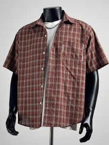 เสื้อเชิ้ตแขนสั้นลายสก็อตสไตล์ย้อนยุคสำหรับผู้ชาย ฤดูร้อน 2025 คอปกพับ สไตล์ลำลอง กระเป๋า แจ็คเก็ตเสื้อเชิ้ต