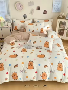 Capybara All Size Cartoon Cotton Fitted Bedsheet & Comforter Set Ultra Soft Cotton