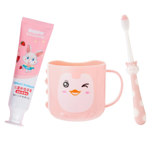 3pcs/Set Baby Baby Cartoon Toothbrush ToothpasteCupThree-Piece SetFruit Flavor Low Fluoride Anti Cavity Toothpa