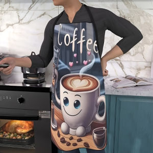 Cute Coffee Cup Print Kitchen Apron 3D Cartoon Latte Pattern Chef Cooking Bibs Linen Waterproof Baking Cafe Uniform Multi Sizes