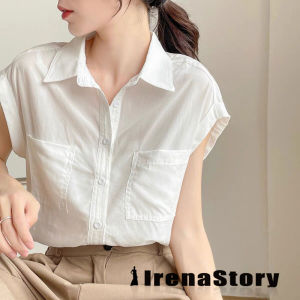 IRENASTORY short sleeve shirt for women Korean casual style plain color loose version button top
