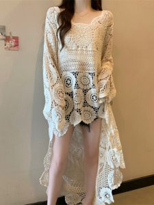 Long See-Through Slimming Dress for Plus Size Lace and Crochet Design