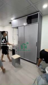 TỦ NHỰA ECO CAO CẤP CỬA LÙA MÀU XÁM 1M8 X 2M4 MÀU MỚI CAO CẤP HCM