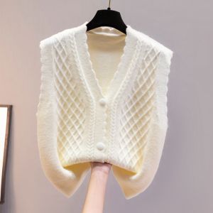 Womens Knitted Vest Cardigan Soft Cozy V-Neck Pure Color Layering Top Trendy Lazy Style Fashionable Work Commutewear