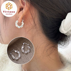 Viviann Original Design French Ruffle 925 Pure Silver Earrings Womens Fashion Earrings Accessories 925 Sterling Silver Crystal Stud Earrings Fashion Jewelry For Women Christmas Gift
